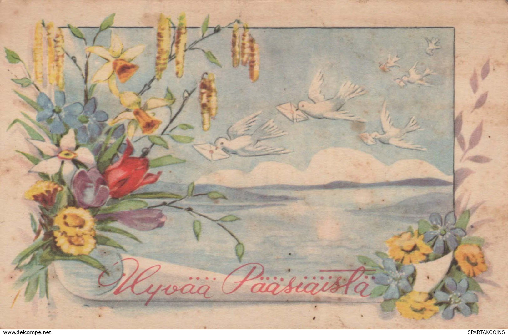 OSTERN FLOWERS Vintage Ansichtskarte Postkarte CPA #PKE153.DE - Pascua