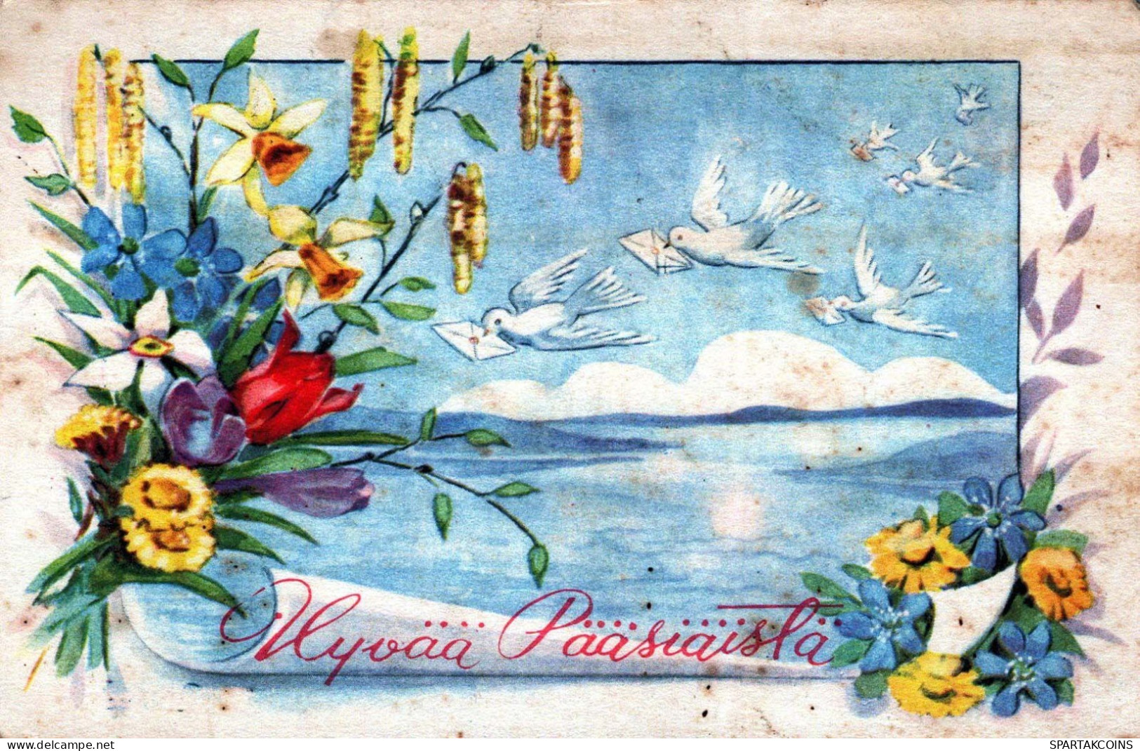 OSTERN FLOWERS Vintage Ansichtskarte Postkarte CPA #PKE153.DE - Pascua