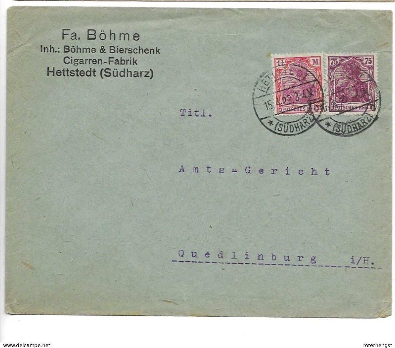 Germany Infla Letter From Hettstedt 15.4.1922 - Briefe U. Dokumente
