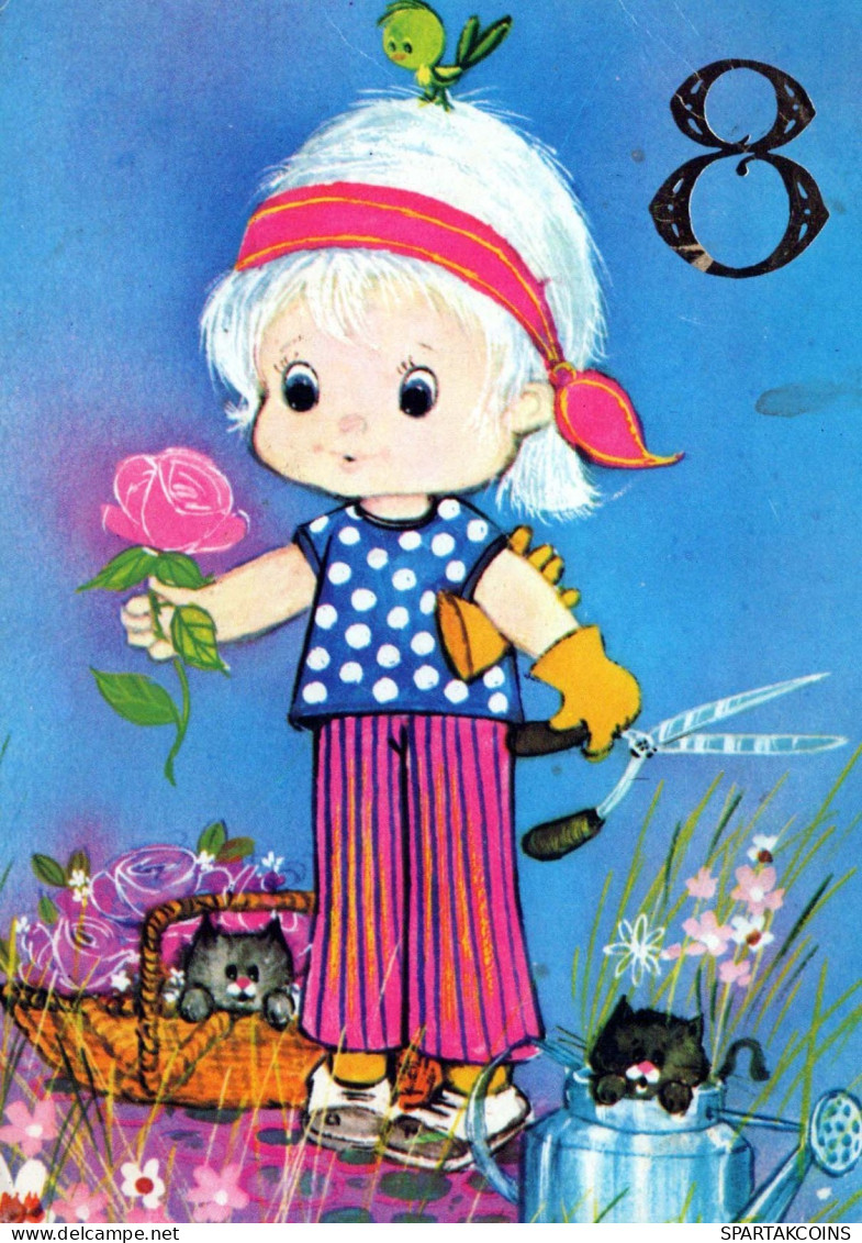 ALLES GUTE ZUM GEBURTSTAG 8 Jährige MÄDCHEN KINDER Vintage Postal CPSM #PBT779.DE - Cumpleaños