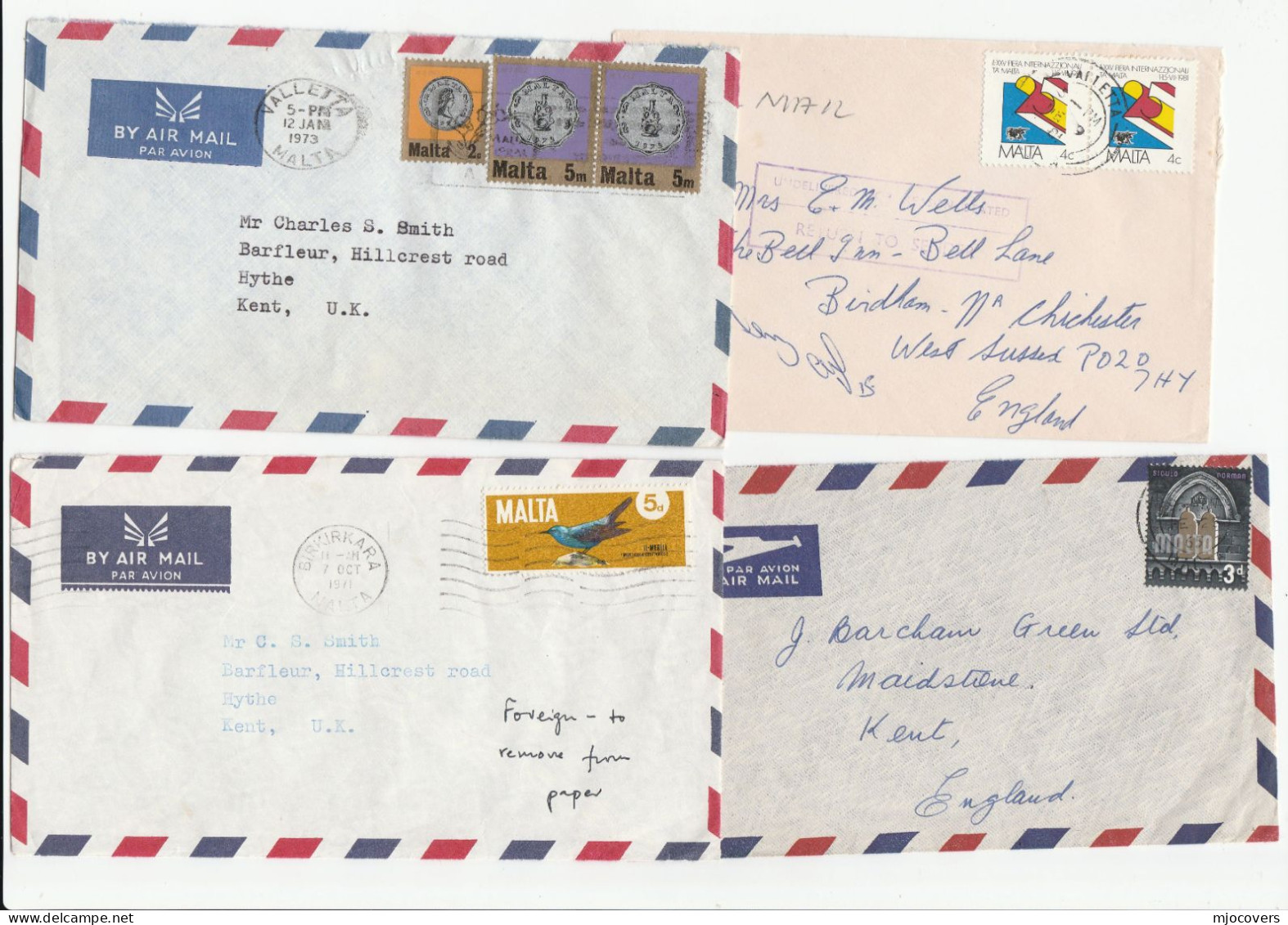 10  MALTA 1960- 1981  COVERS  To GB  Stamps Religion Royalty Coin Bird Faire Architecture Cover - Malte