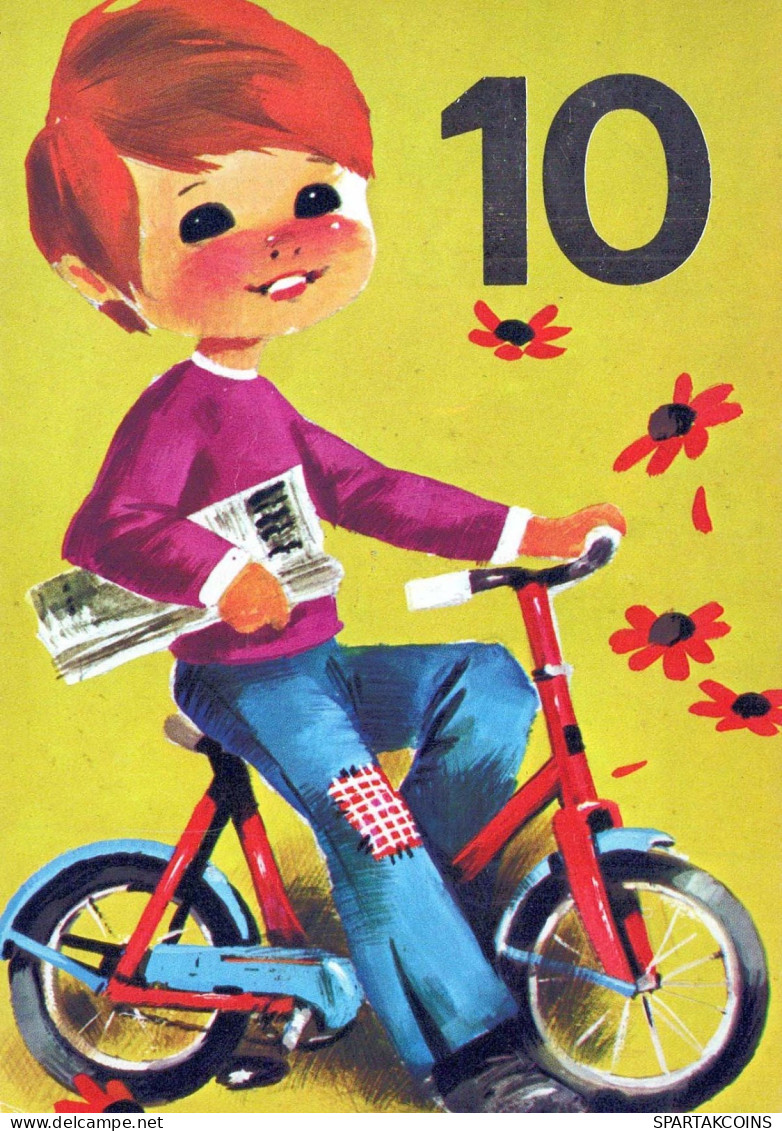FELIZ CUMPLEAÑOS 10 Año De Edad NIÑO NIÑOS Vintage Tarjeta Postal CPSM #PBT839.ES - Birthday