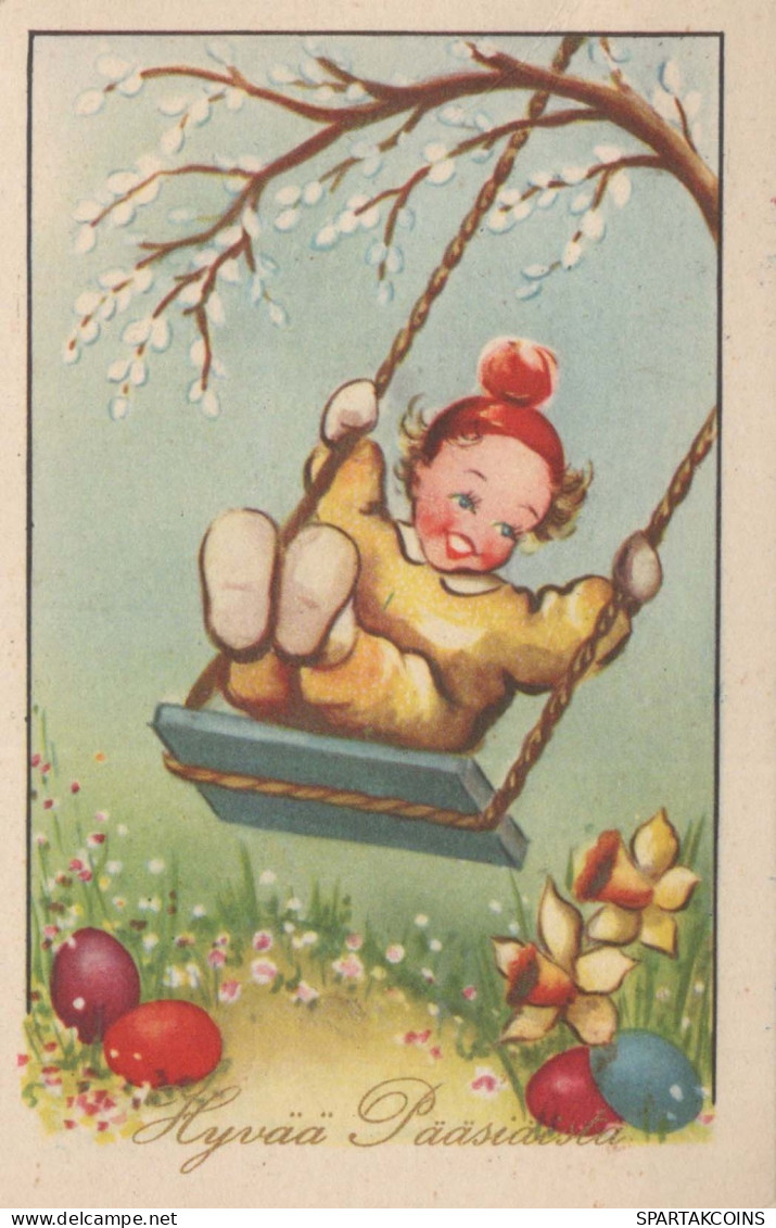 PÂQUES ENFANTS ŒUF Vintage Carte Postale CPA #PKE341.FR - Ostern