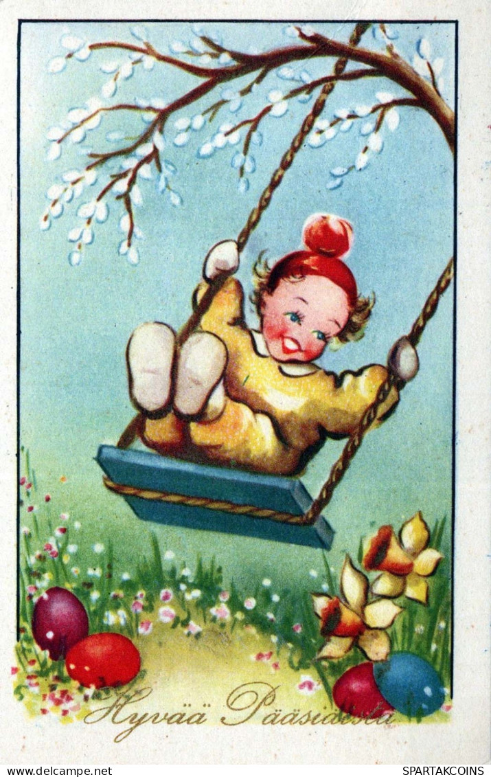 PÂQUES ENFANTS ŒUF Vintage Carte Postale CPA #PKE341.FR - Ostern