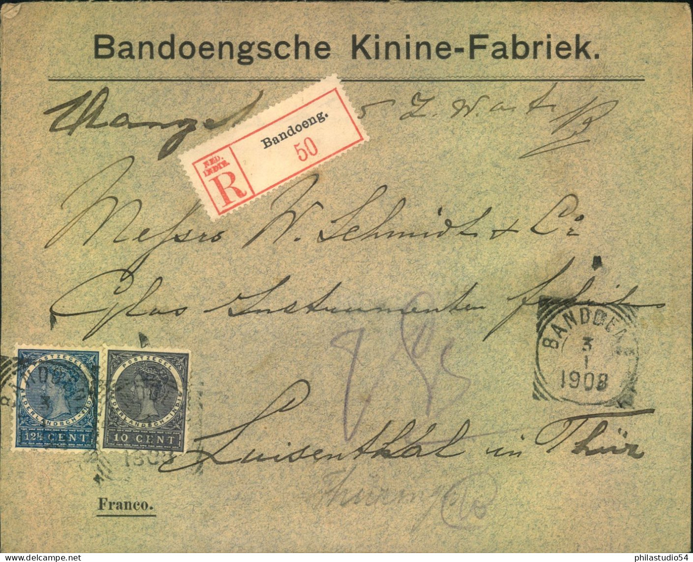 1908, Registered Letter From BANbANDOONG - Niederländisch-Indien