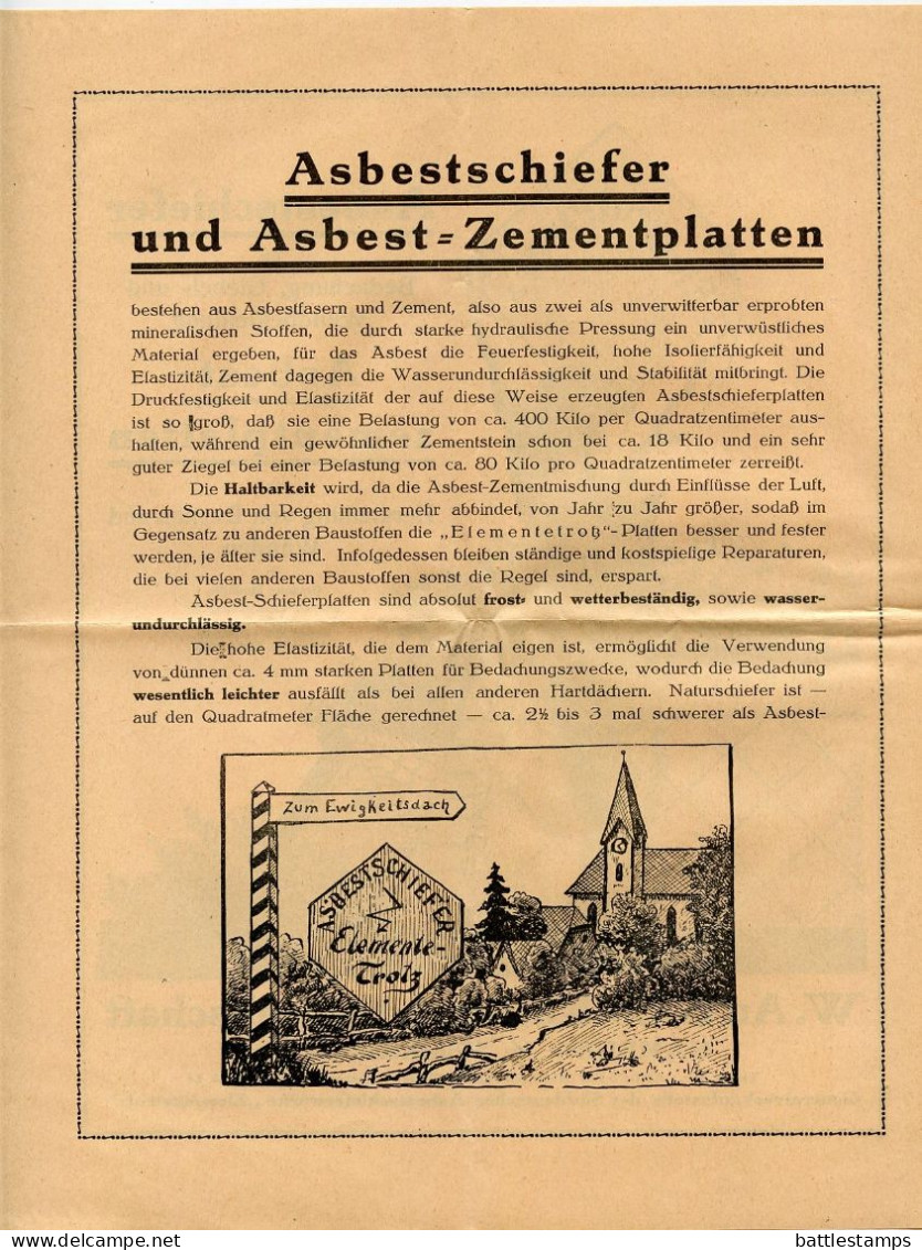 Germany 1928 Cover & Ad for Asbestos Panels; Hamburg - W. Au & Co, Kommandit - Gesellschaft; 5pf Friedrich von Schiller