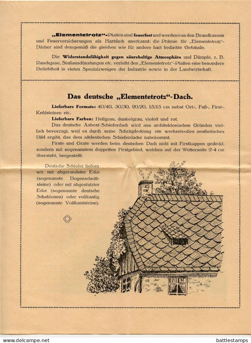 Germany 1928 Cover & Ad for Asbestos Panels; Hamburg - W. Au & Co, Kommandit - Gesellschaft; 5pf Friedrich von Schiller