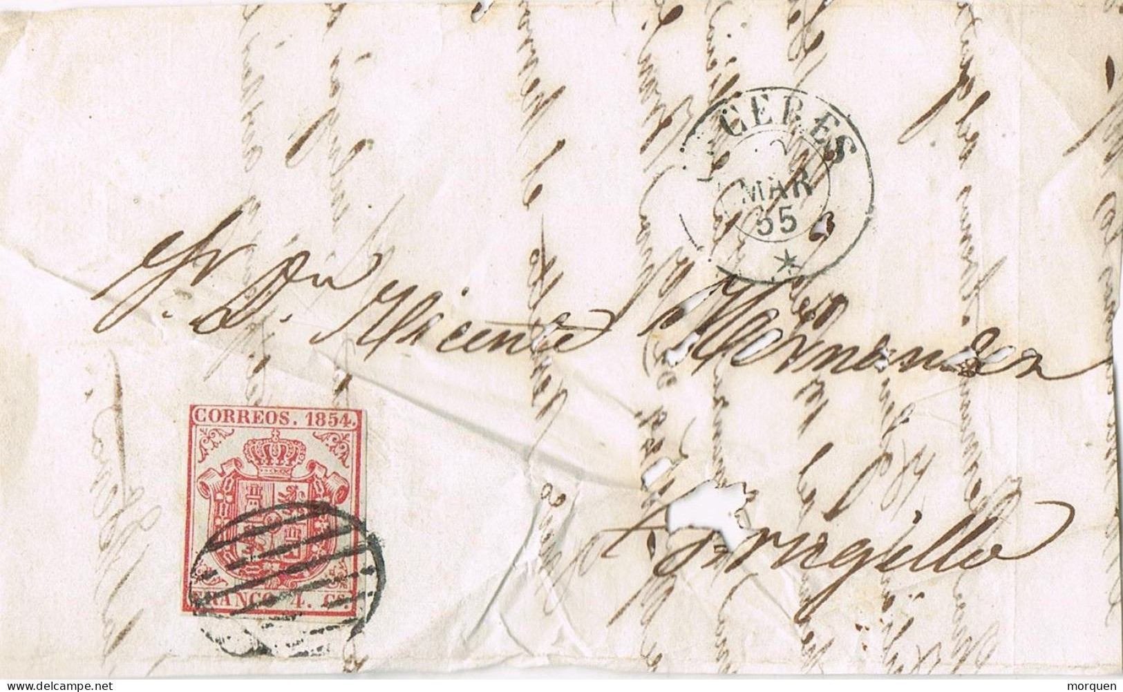 55035. Frontal CACERES 1855. , Fechador Tipo II, Edifil Num 33 - Briefe U. Dokumente