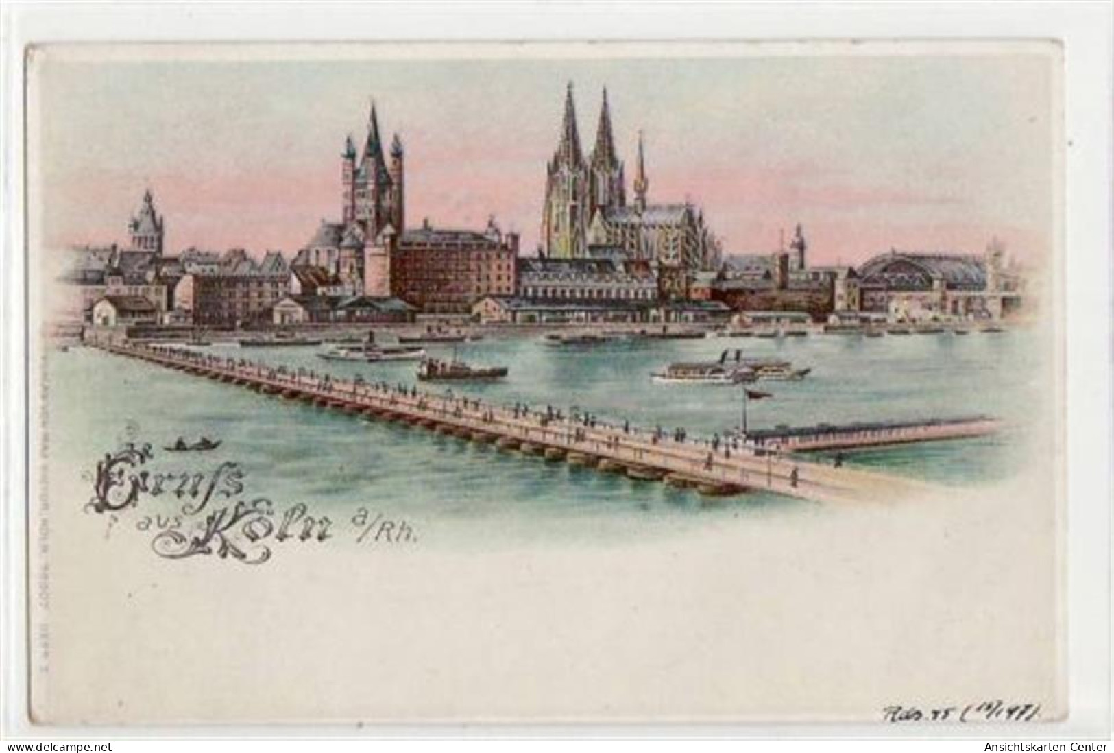 39051507 - Koeln, Lithographie Mit Rheinpartie Und Dom. Ungelaufen Handschriftliches Datum Von 1897. Gute Erhaltung. - Köln