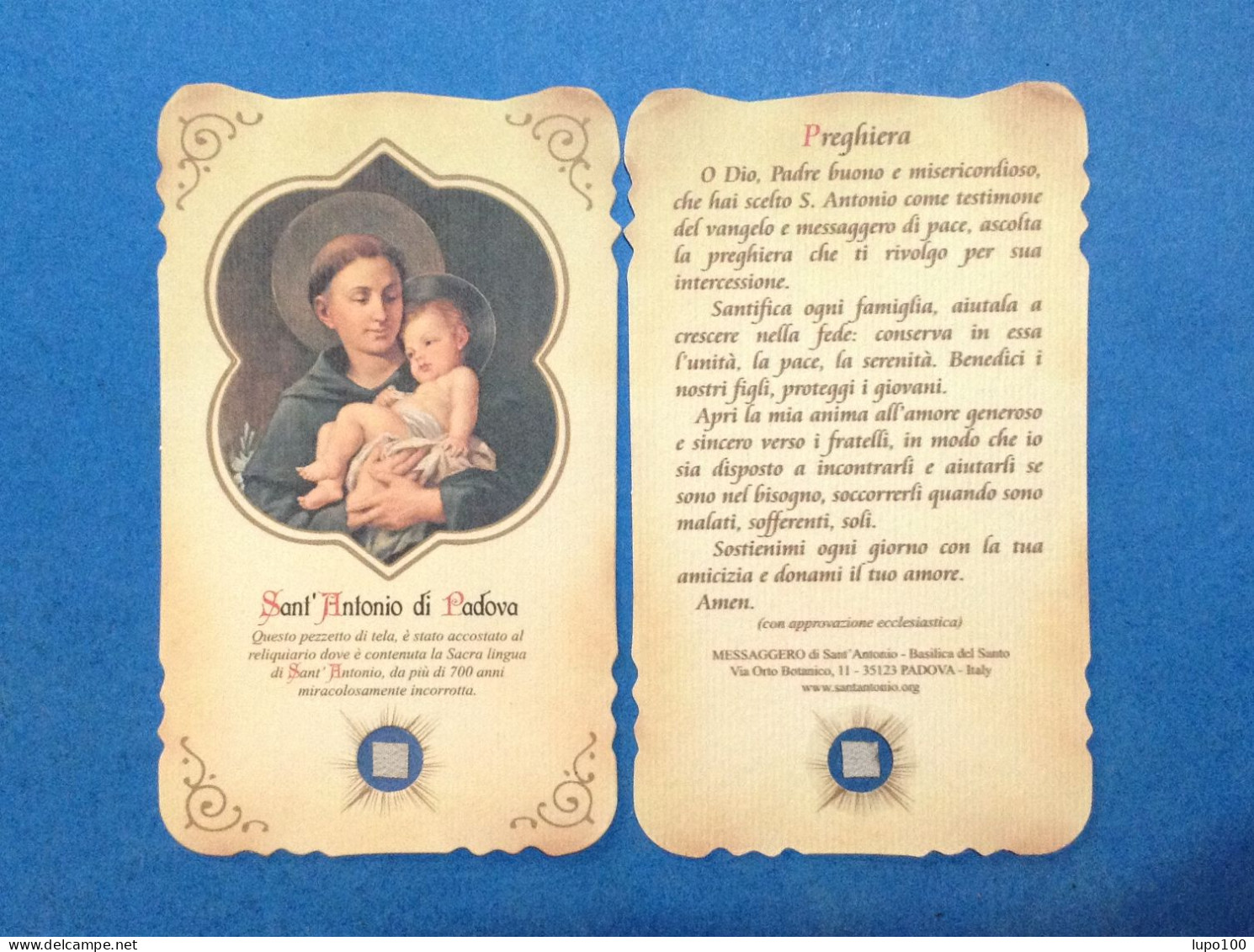 Santino Holy Card Image Pieuse Sant'Antonio Di Padova Con Reliquia - Devotion Images