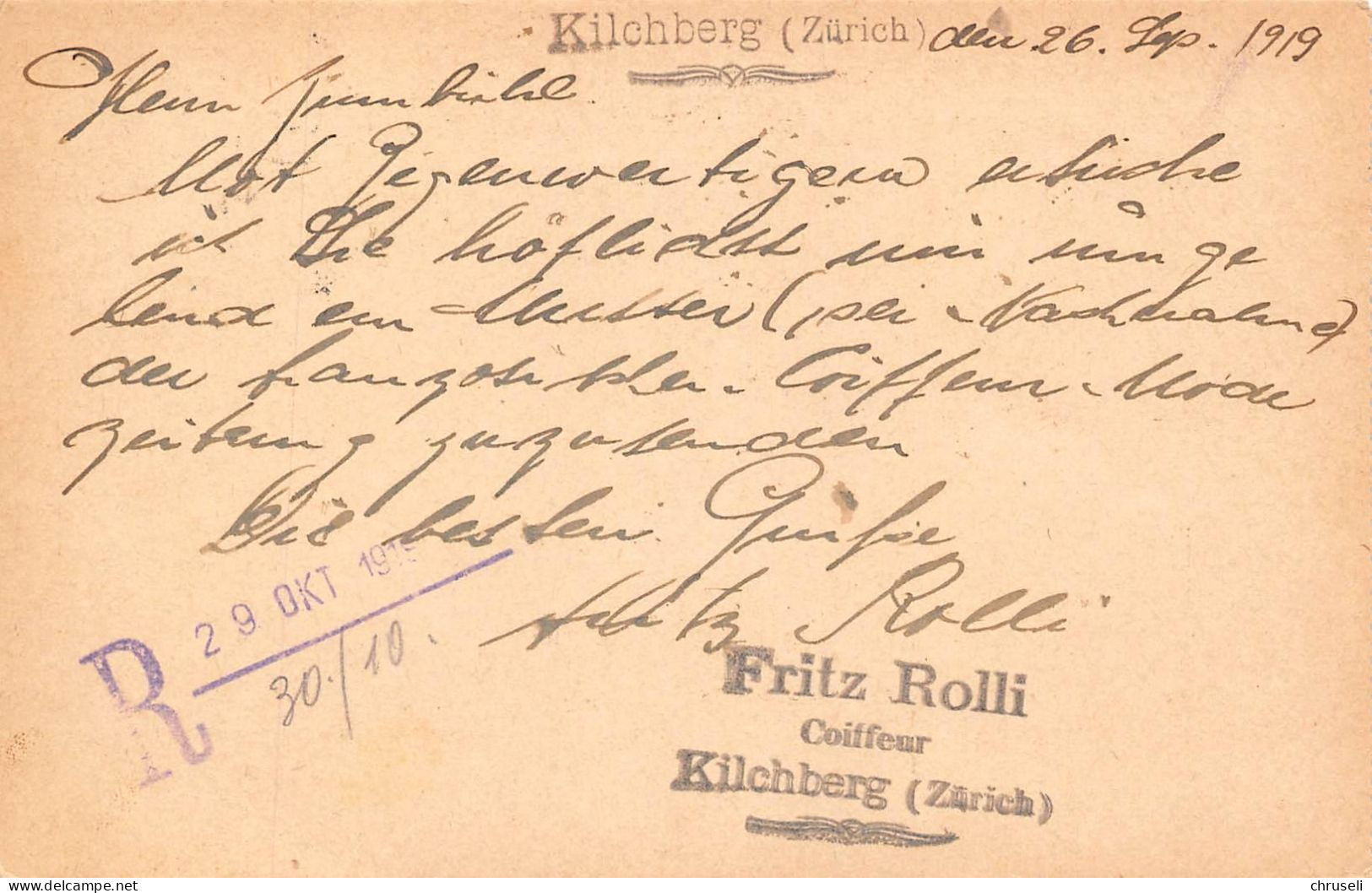 Kilchberg Fritz Rolli Coiffeur  Firmen Gewerbestempel Besonderheiten - Entiers Postaux