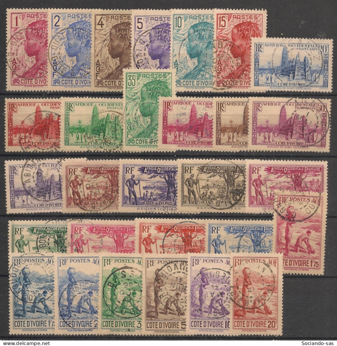 COTE D'IVOIRE - 1936-38 - N°YT. 109 à 132 - Série Complète - Oblitéré / Used - Usati