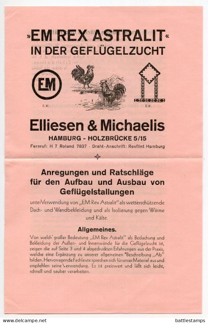 Germany 1928 Cover & Pamphlet (Poultry Farming); Hamburg - Elliesen & Michaelis; 5pf. Friedrich Von Schiller - Covers & Documents