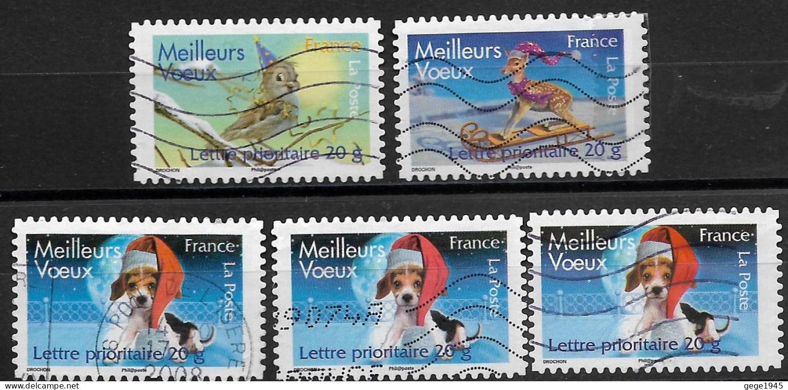 France 2007 Oblitéré  Autoadhésif  N° 141 - 142 - 144  Ou  4121 - 4122 - ( 4124  3 Ex )  Avec Décalages  Meilleurs Voeux - Used Stamps