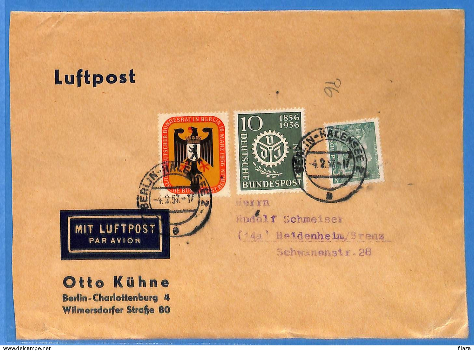 Berlin West 1957 - Lettre Par Avion De Berlin - G33020 - Cartas & Documentos