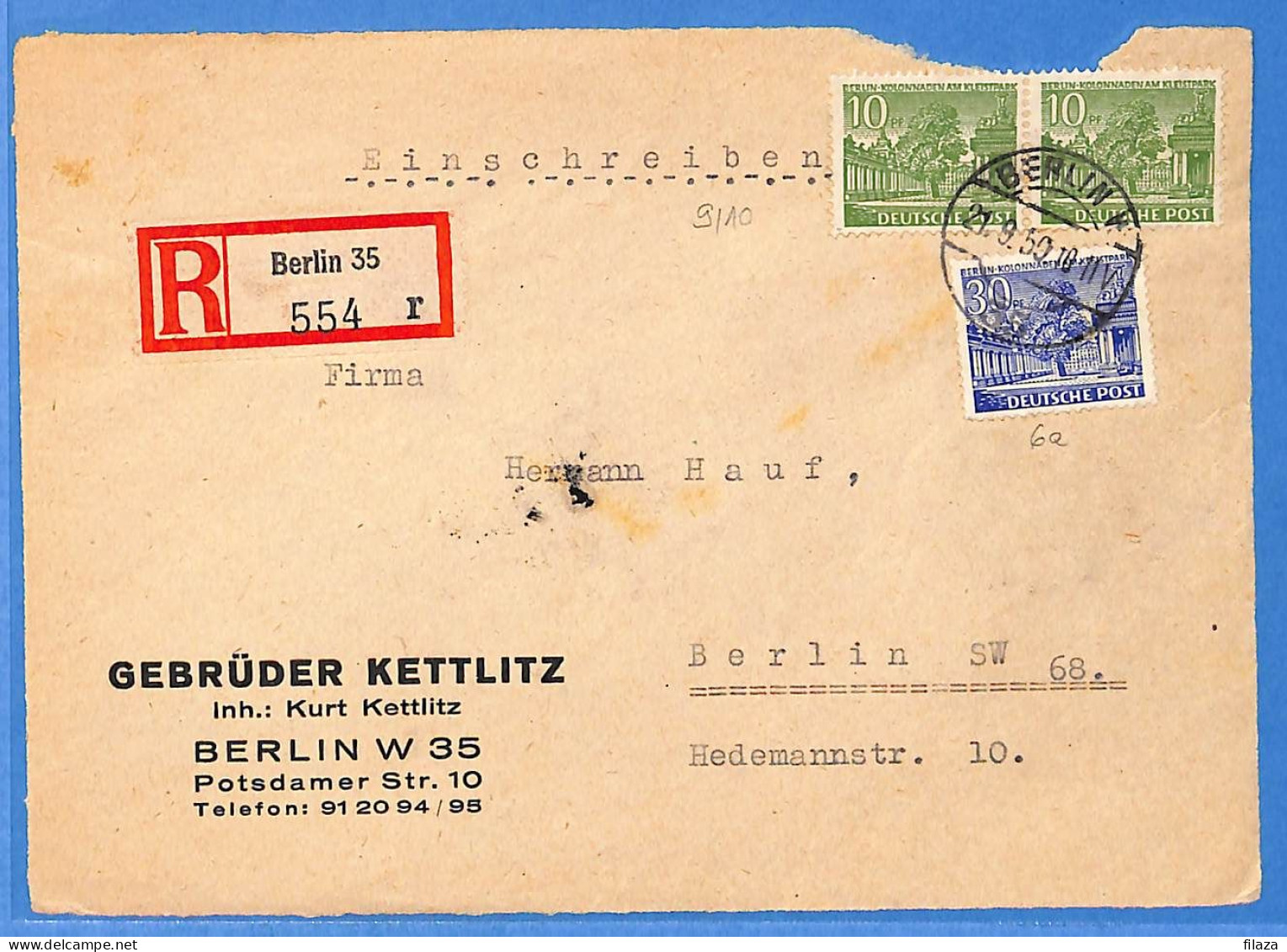 Berlin West 1950 - Seulement Le Recto D'une Lettre Einschreiben De Berlin - G32990 - Cartas & Documentos