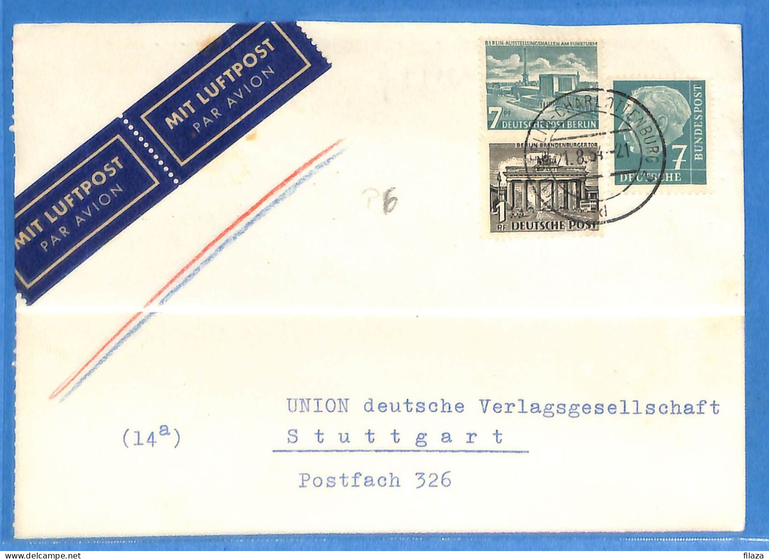 Berlin West 1954 - Lettre Par Avion De Berlin - G32999 - Storia Postale