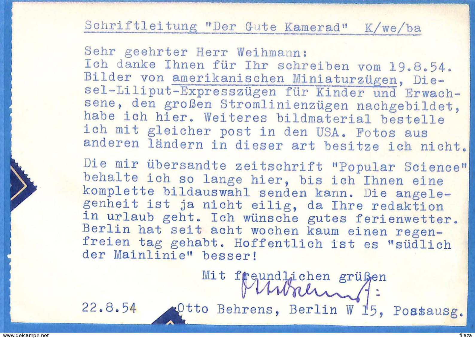 Berlin West 1954 - Lettre Par Avion De Berlin - G32999 - Briefe U. Dokumente