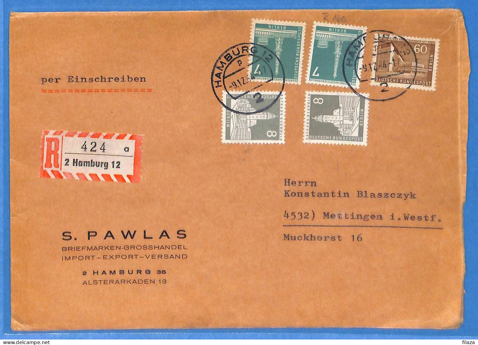 Berlin West 1954 - Lettre Einschreiben De Hamburg - G32992 - Storia Postale
