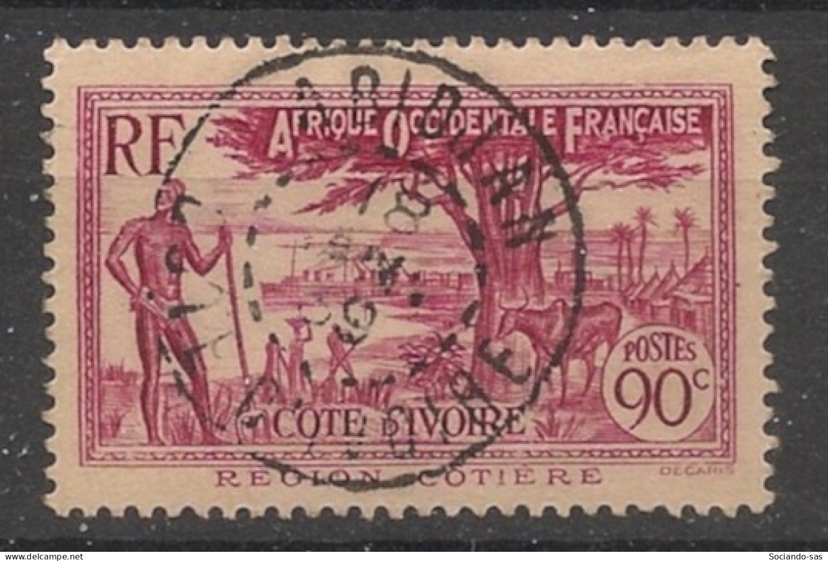 COTE D'IVOIRE - 1936-38 - N°YT. 123 - Mosquée 90c Rose-carminé - Oblitéré / Used - Oblitérés