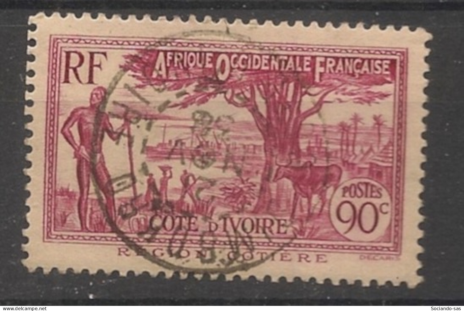 COTE D'IVOIRE - 1936-38 - N°YT. 123 - Mosquée 90c Rose-carminé - Oblitéré / Used - Gebraucht