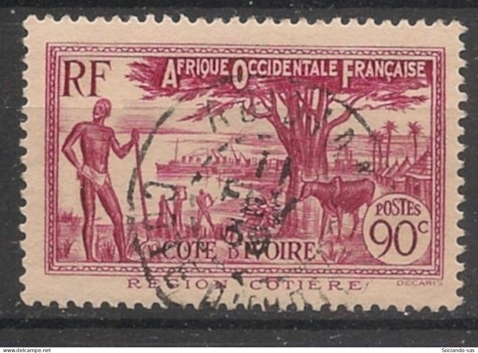 COTE D'IVOIRE - 1936-38 - N°YT. 123 - Mosquée 90c Rose-carminé - Oblitéré / Used - Gebraucht