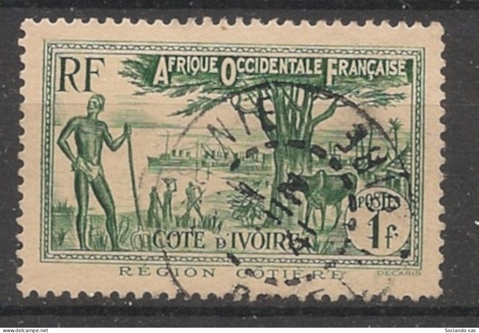 COTE D'IVOIRE - 1936-38 - N°YT. 124 - Mosquée 1f Vert-foncé - Oblitéré / Used - Usados