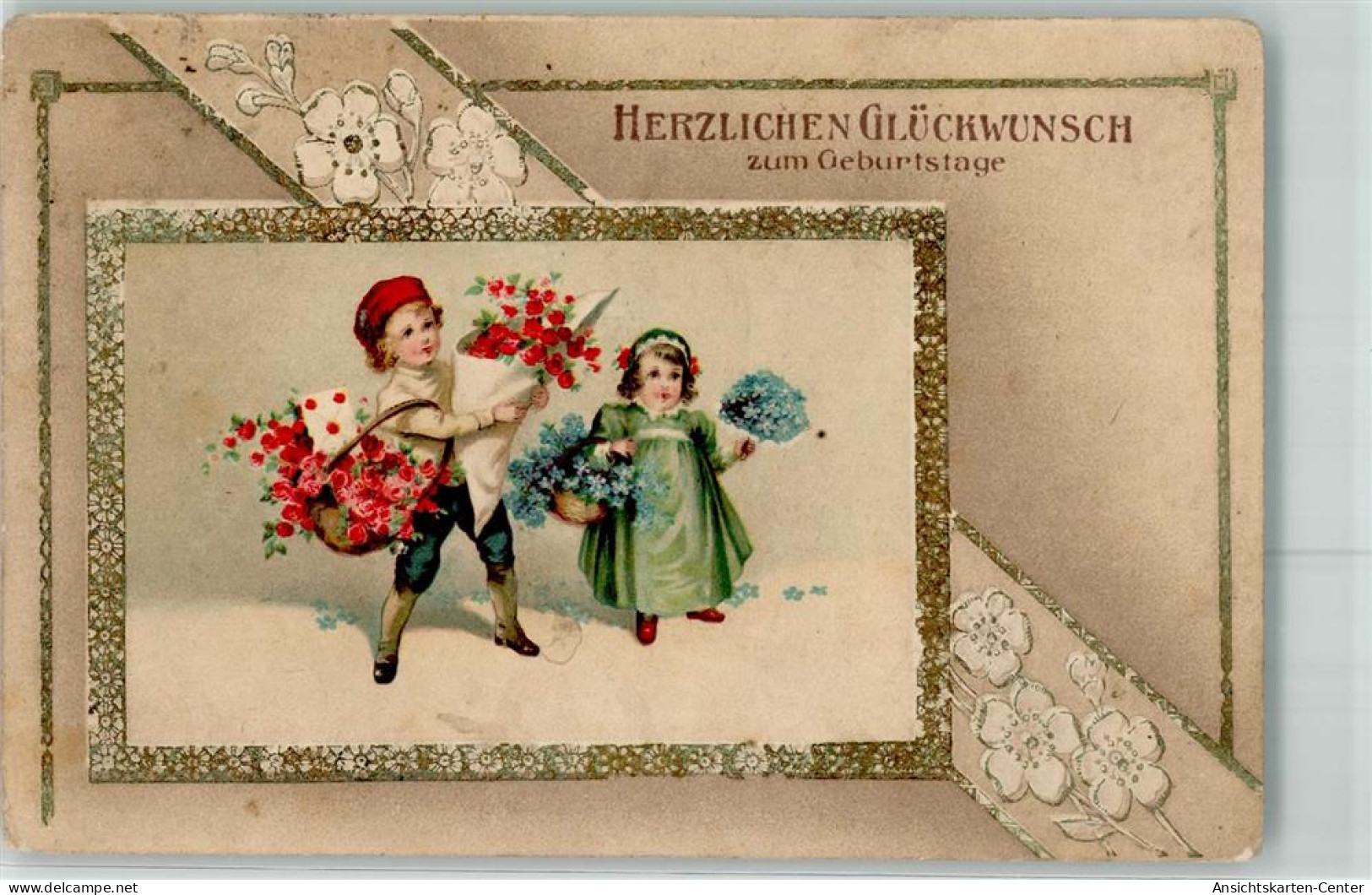 39443007 - Jugendstil Kinder Rosen Vergissmeinnicht - Geburtstag