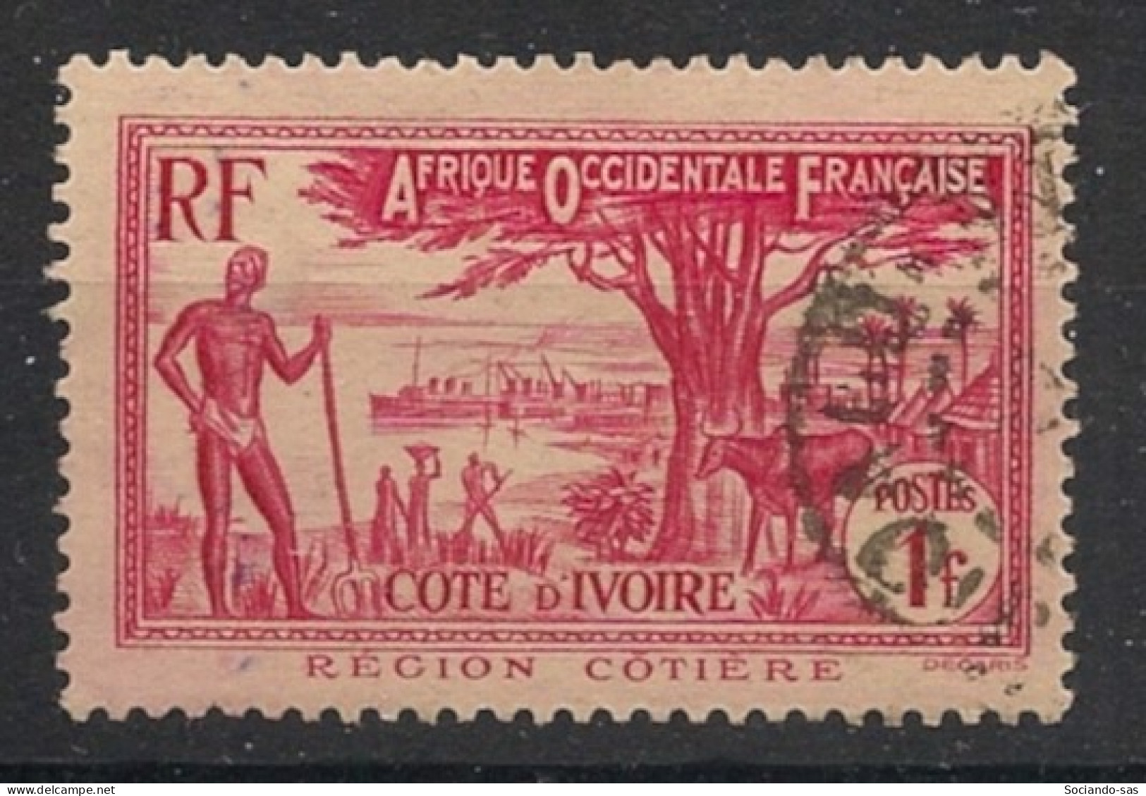 COTE D'IVOIRE - 1936-38 - N°YT. 124A - Région Côtière 1f Rosé Carminé - Oblitéré / Used - Usados