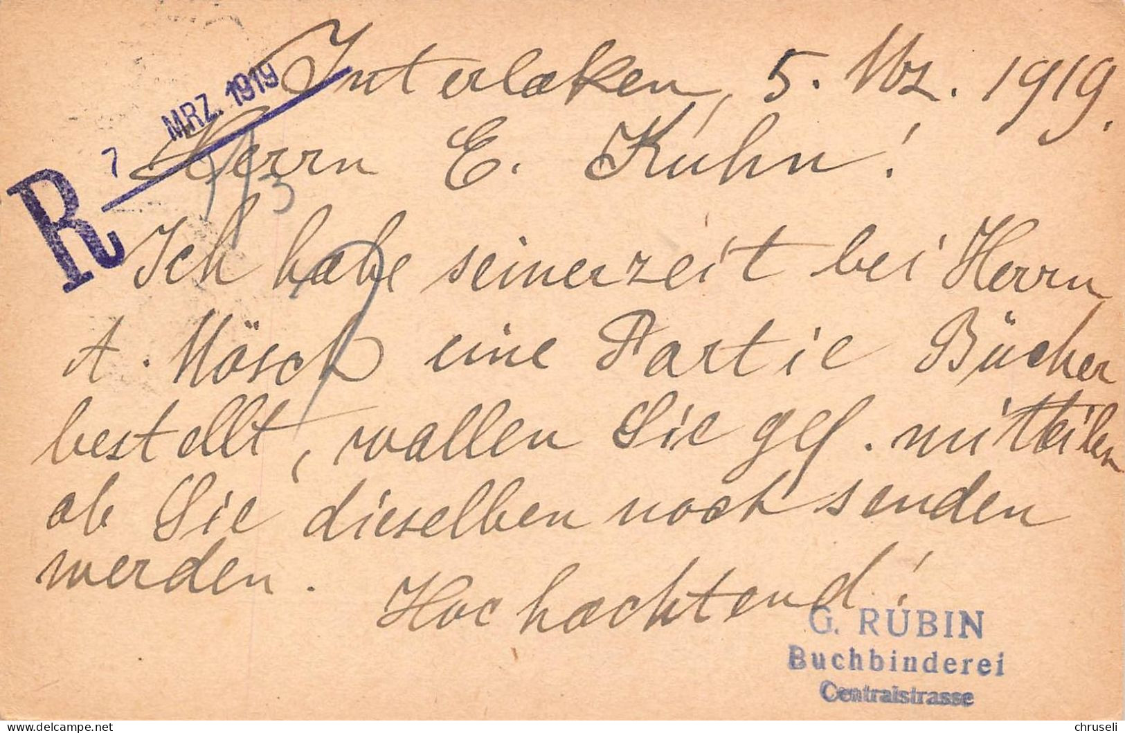 Interlaken G. Rubin Buchbinderei  Firmen Gewerbestempel Besonderheiten - Stamped Stationery