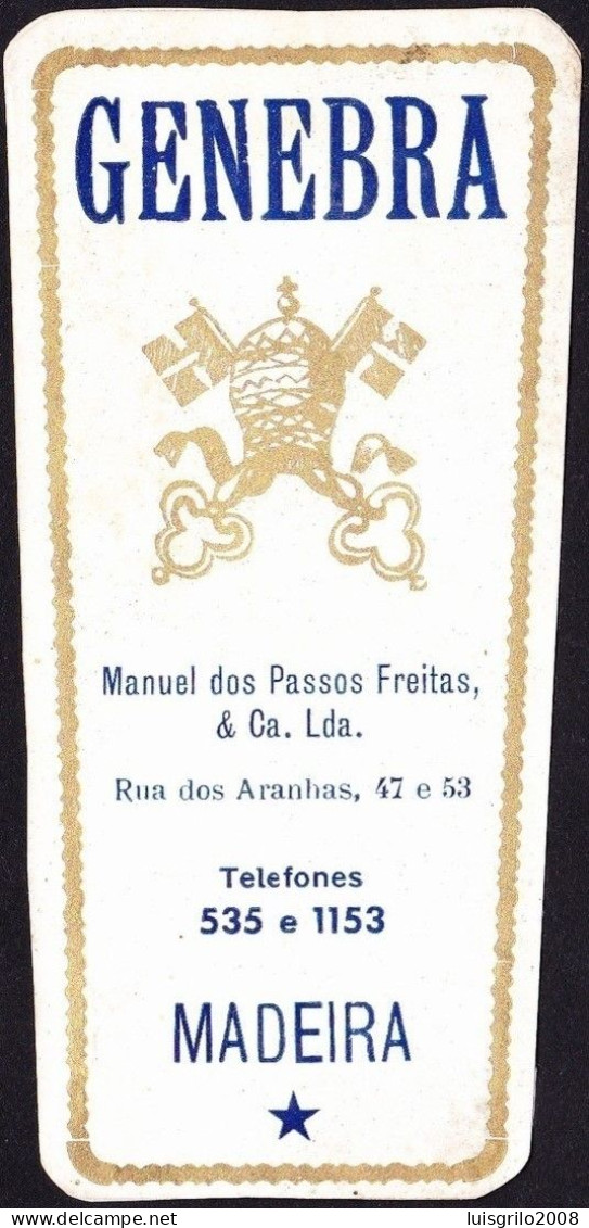 Old Label Brandy, Portugal - GENEBRA. Funchal, Madeira Island - Alcoholes Y Licores