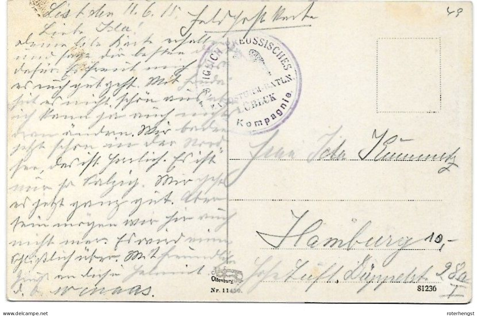 Germany Feldpost Wetserland Sylt Card 11.6.1915 Landsturmbataillon Lübeck - Briefe U. Dokumente