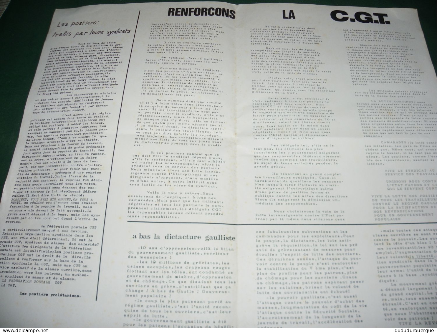 PROPAGANDE 1968 : DEBOUT POSTIERS , JOURNAL DES SYNDICALISTES PROLETAIRES CGT DES PTT : LE N ° 1 JUIN 1968 - Politique