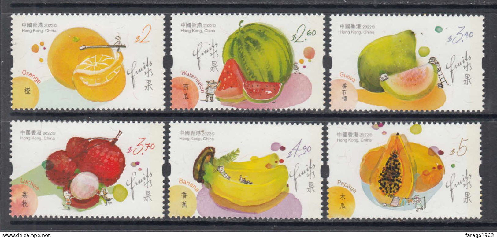 2022 Hong Kong Fruits Banana Oranges EMBOSSED  Complete Set Of 6 MNH @ BELOW FACE VALUE - Neufs