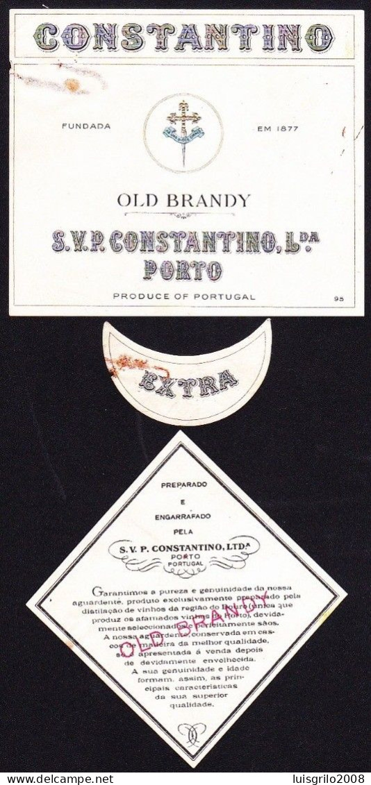 3 Brandy Label, Portugal - Old Brandy CONSTANTINO. Porto - Alcoholes Y Licores