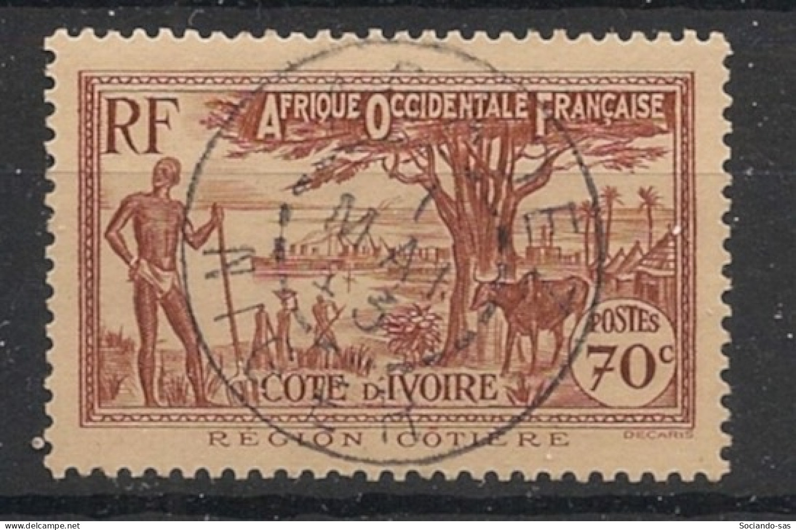COTE D'IVOIRE - 1939-42 - N°YT. 155 - Région Côtière 70c Brun - Oblitéré / Used - Used Stamps