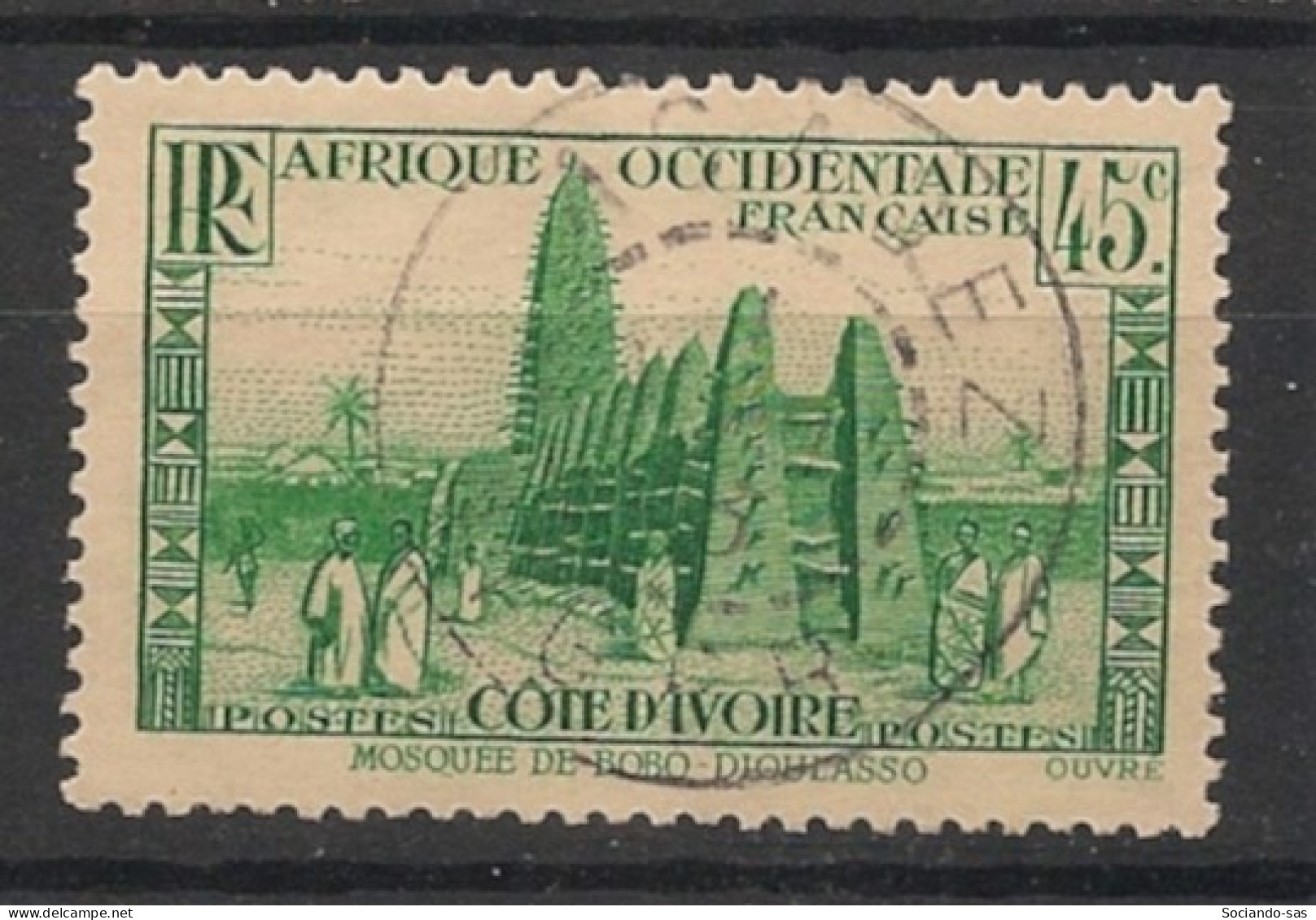 COTE D'IVOIRE - 1939-42 - N°YT. 153 - Mosquée 45c Vert-jaune - Oblitéré / Used - Gebraucht