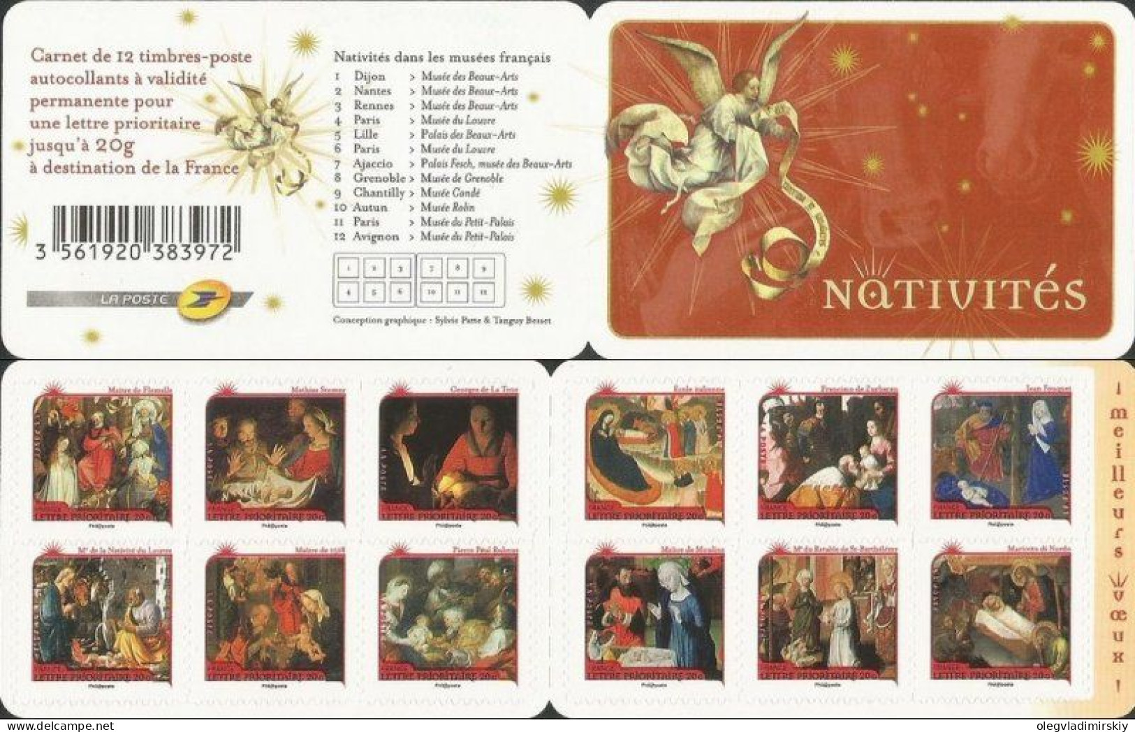 France 2011 Classic Christmas Painting Set Of 12 Stamps In Booklet MNH - Christianisme