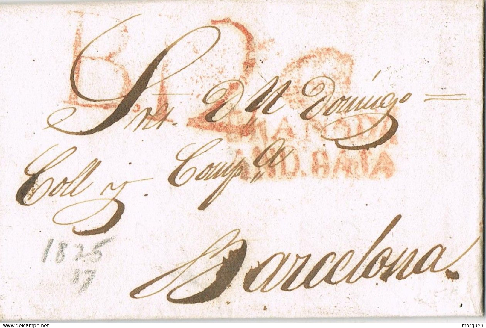 55039. Carta Entera Prefilatelica GRANADA 1825, Marca Coronada Andaulia Baja, Porteo B12 - ...-1850 Voorfilatelie