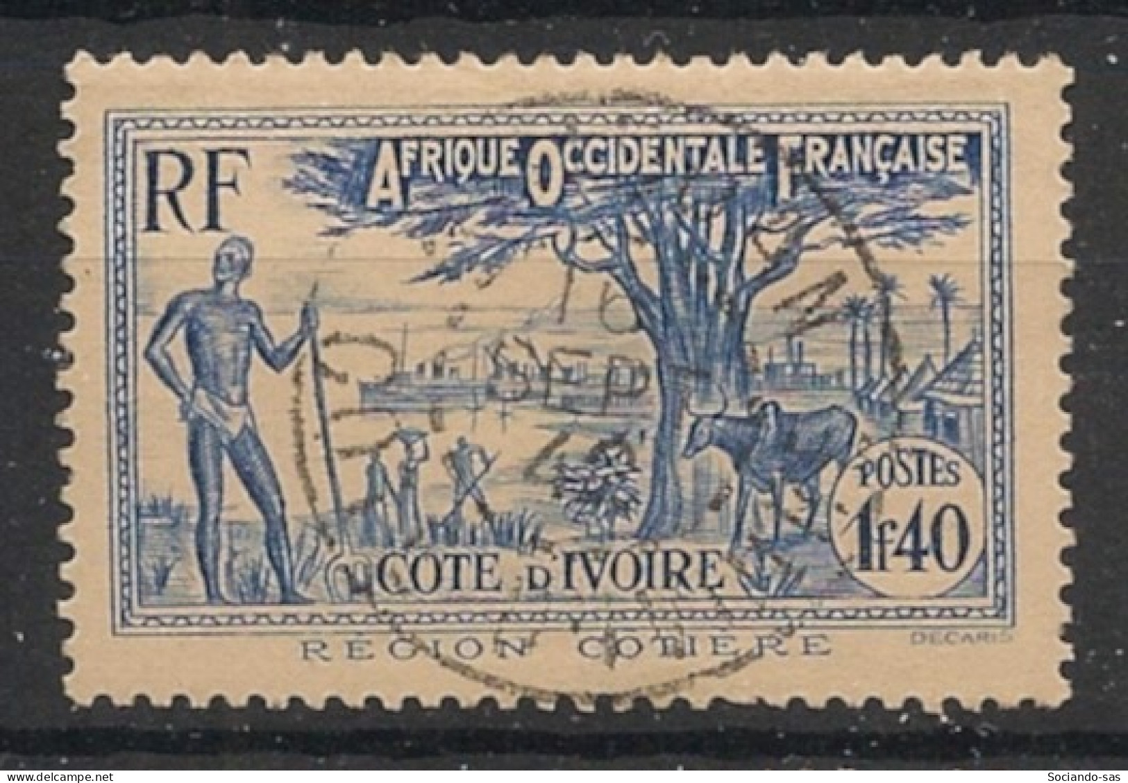 COTE D'IVOIRE - 1939-42 - N°YT. 158 - Région Côtière 1f40 Outremer - Oblitéré / Used - Used Stamps