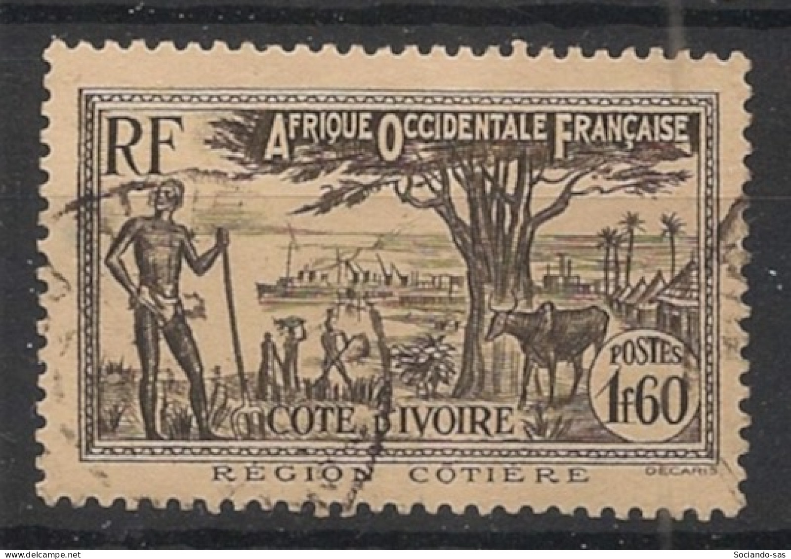 COTE D'IVOIRE - 1939-42 - N°YT. 159 - Région Côtière 1f60 Brun-noir - Oblitéré / Used - Oblitérés