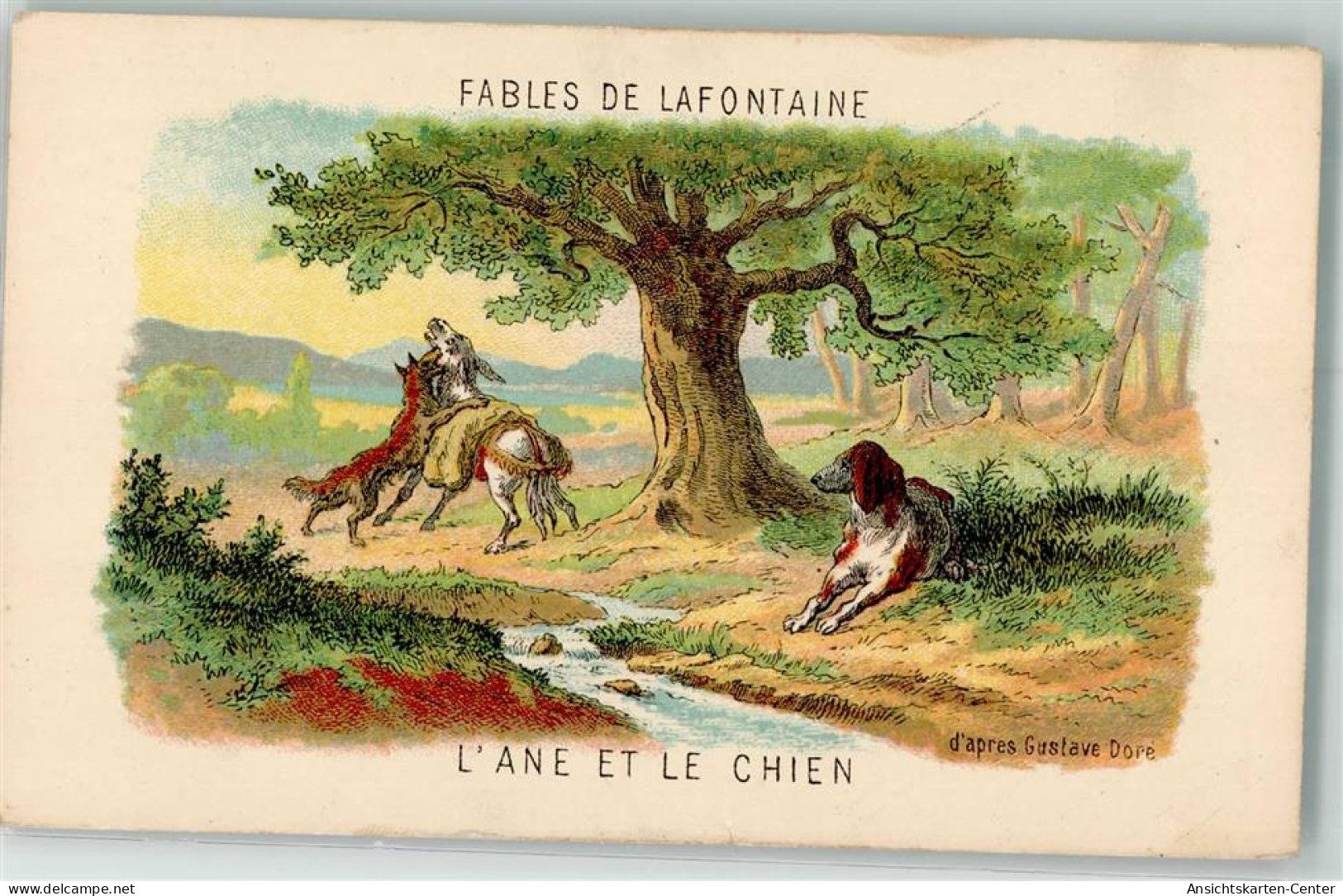 39629307 - Fabeln De Lafontaine Der Esel Und Der Hund Kuenstlerkarte - Contes, Fables & Légendes