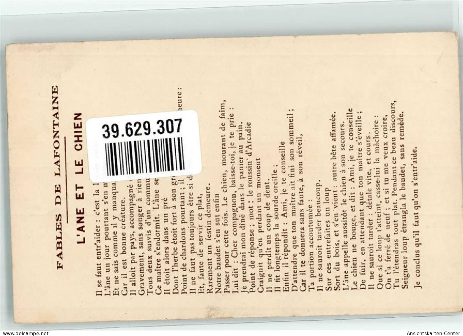 39629307 - Fabeln De Lafontaine Der Esel Und Der Hund Kuenstlerkarte - Contes, Fables & Légendes
