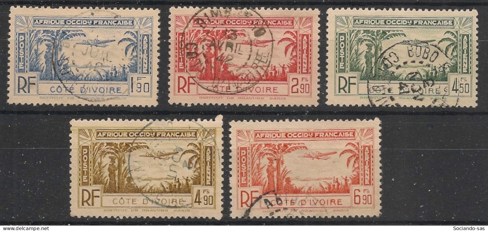 COTE D'IVOIRE - 1940 - Poste Aérienne PA N°YT. 1 à 5 - Série Complète - Oblitéré / Used - Gebraucht