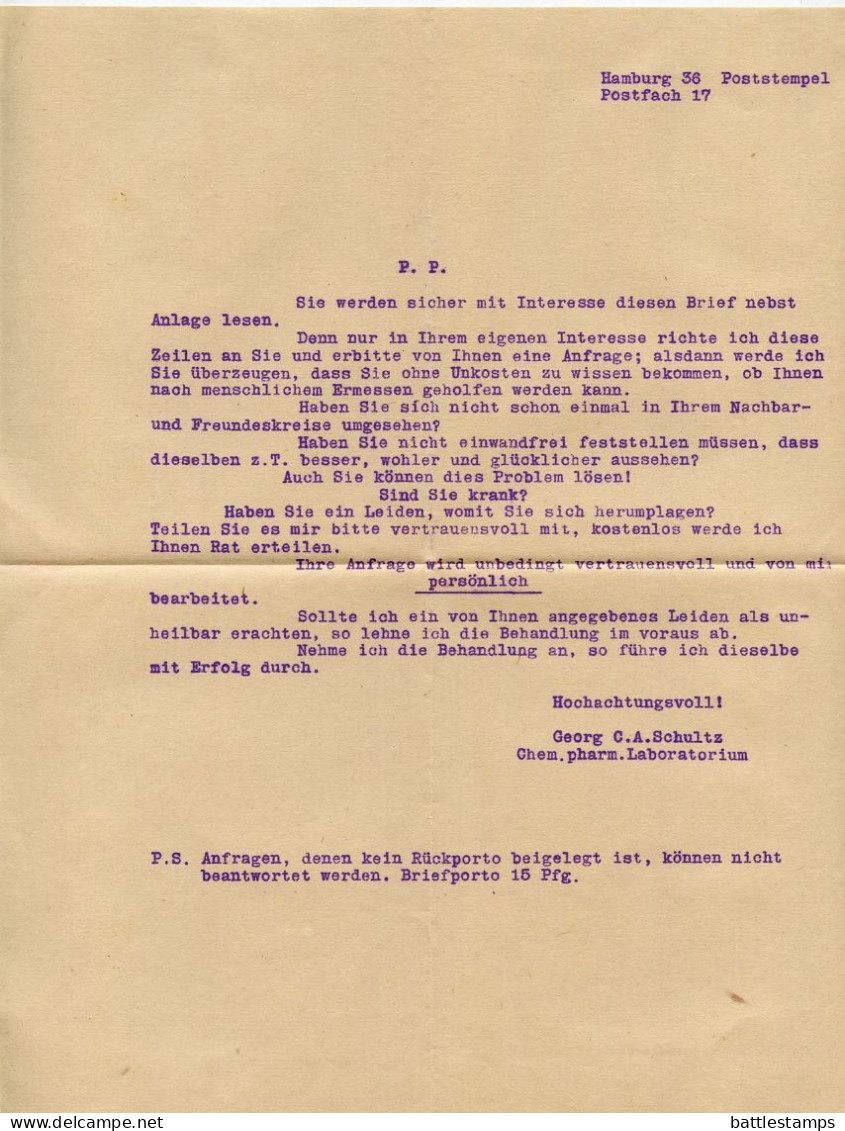 Germany 1928 Cover & Booklet (Die zehn Gebote der ehelichen Moral); Hamburg - Chem. pharm. Laboratorium; 5pf. Schiller