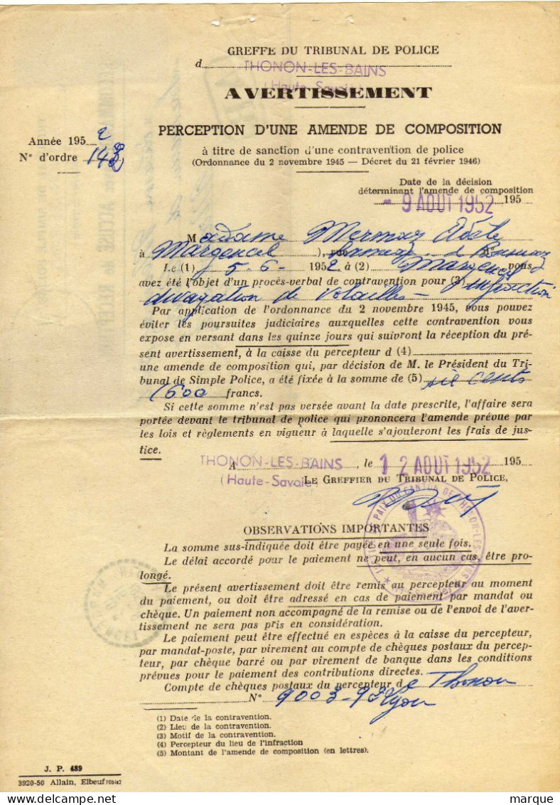 Document Avec Timbre 50 F Caen Oblitération 14/08/1952 - 1921-1960: Modern Tijdperk