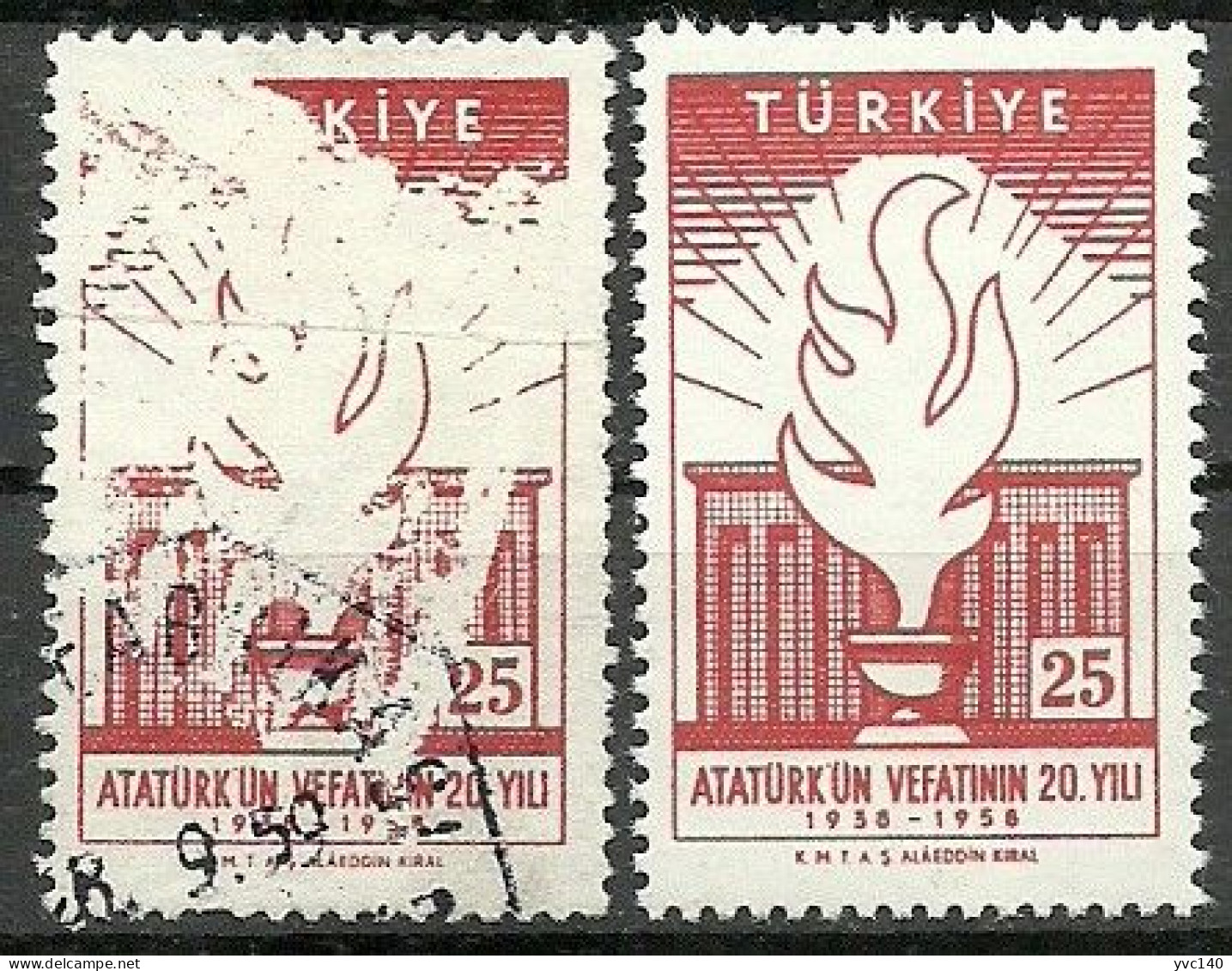 Turkey; 1958 20th Anniv. Of The Death Of Ataturk 25 K. ERROR "Sloppy Print" - Gebraucht