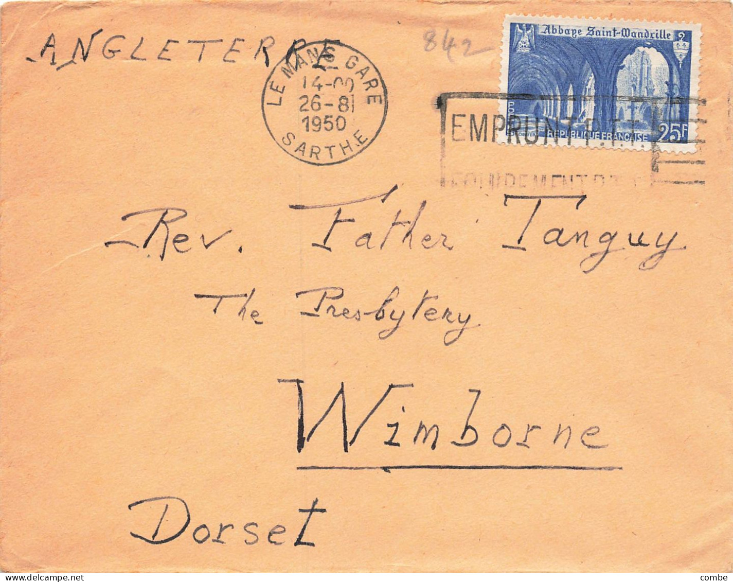 FRANCE SEUL SUR LETTRE. N° 842 ST MANDRILLE.  ETRANGER ANGLETERRE - 1921-1960: Periodo Moderno