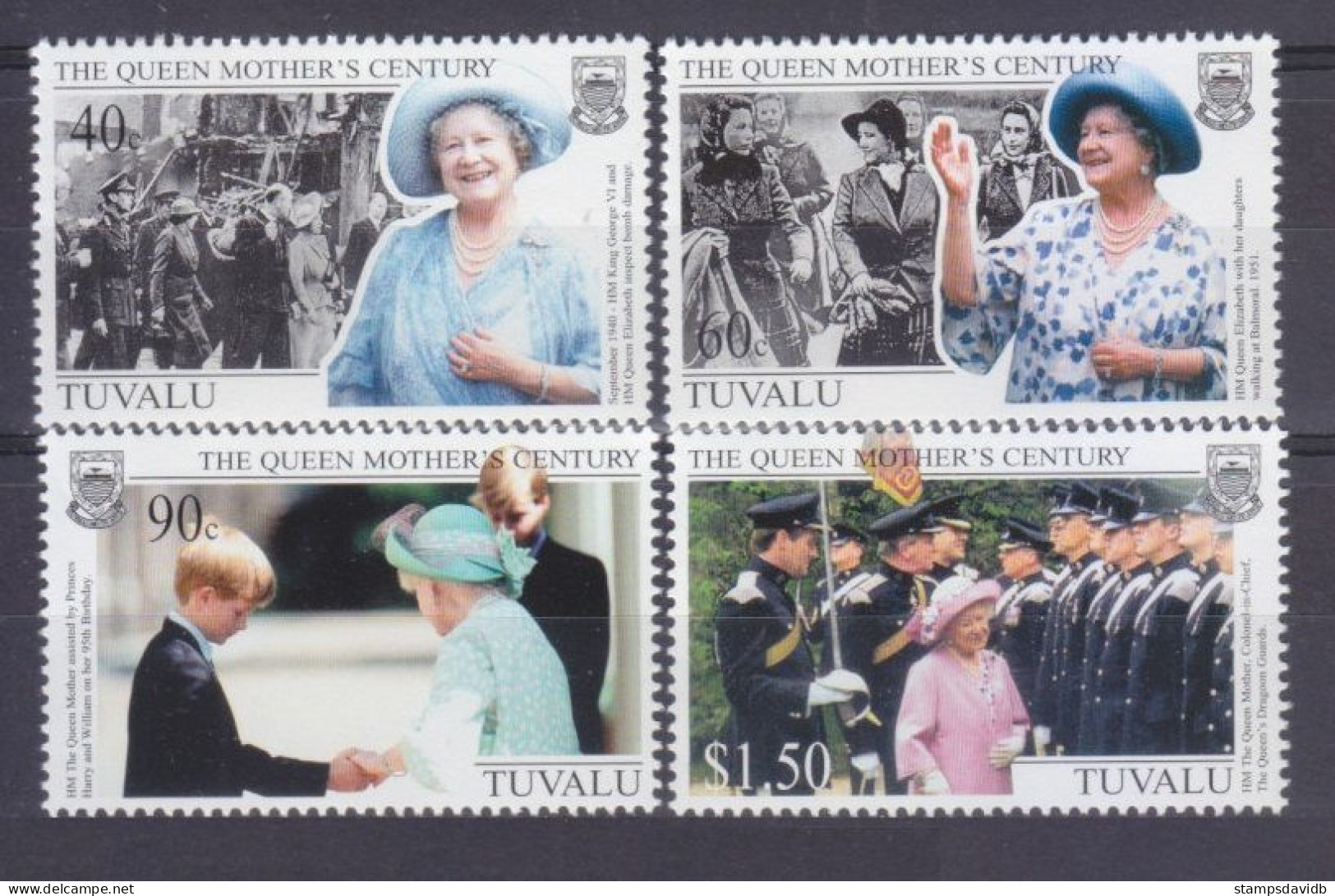 1999 Tuvalu 837-840 99th Birthday Of Queen Elizabeth 5,50 € - Koniklijke Families