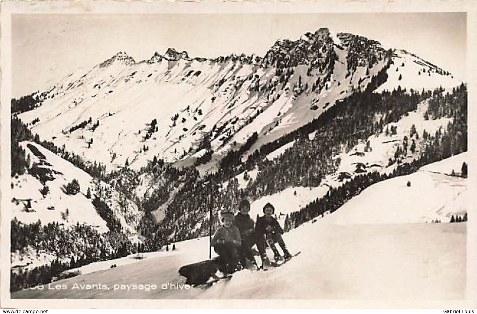 Les Avants Paysage D'hiver Enfants Ski Skieurs ( 10x 15) - Montreux